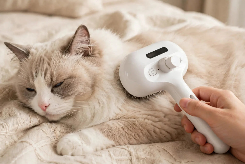 Spray vapeur intégré de la brosse pour hydratation du pelage