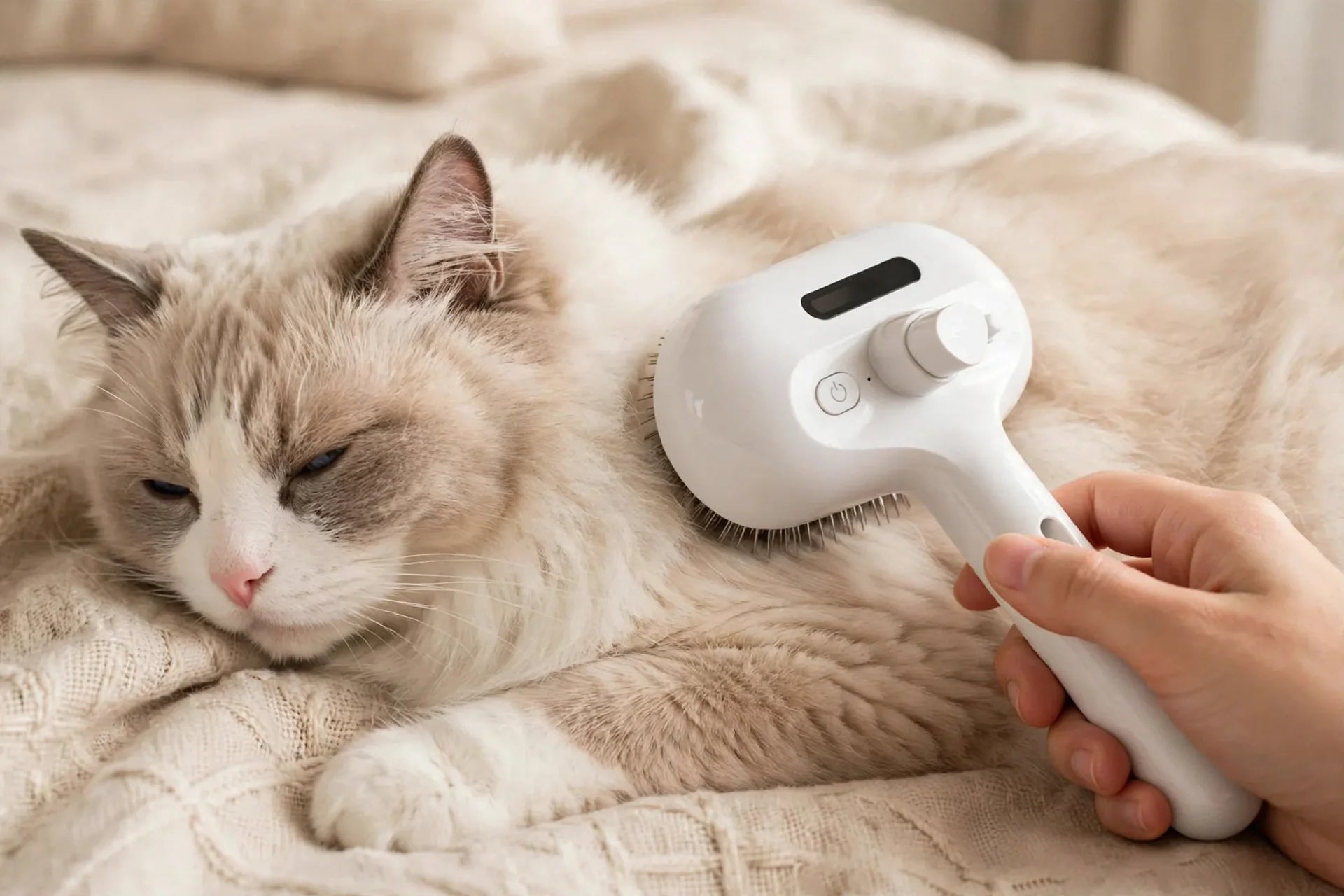 Spray vapeur intégré de la brosse pour hydratation du pelage