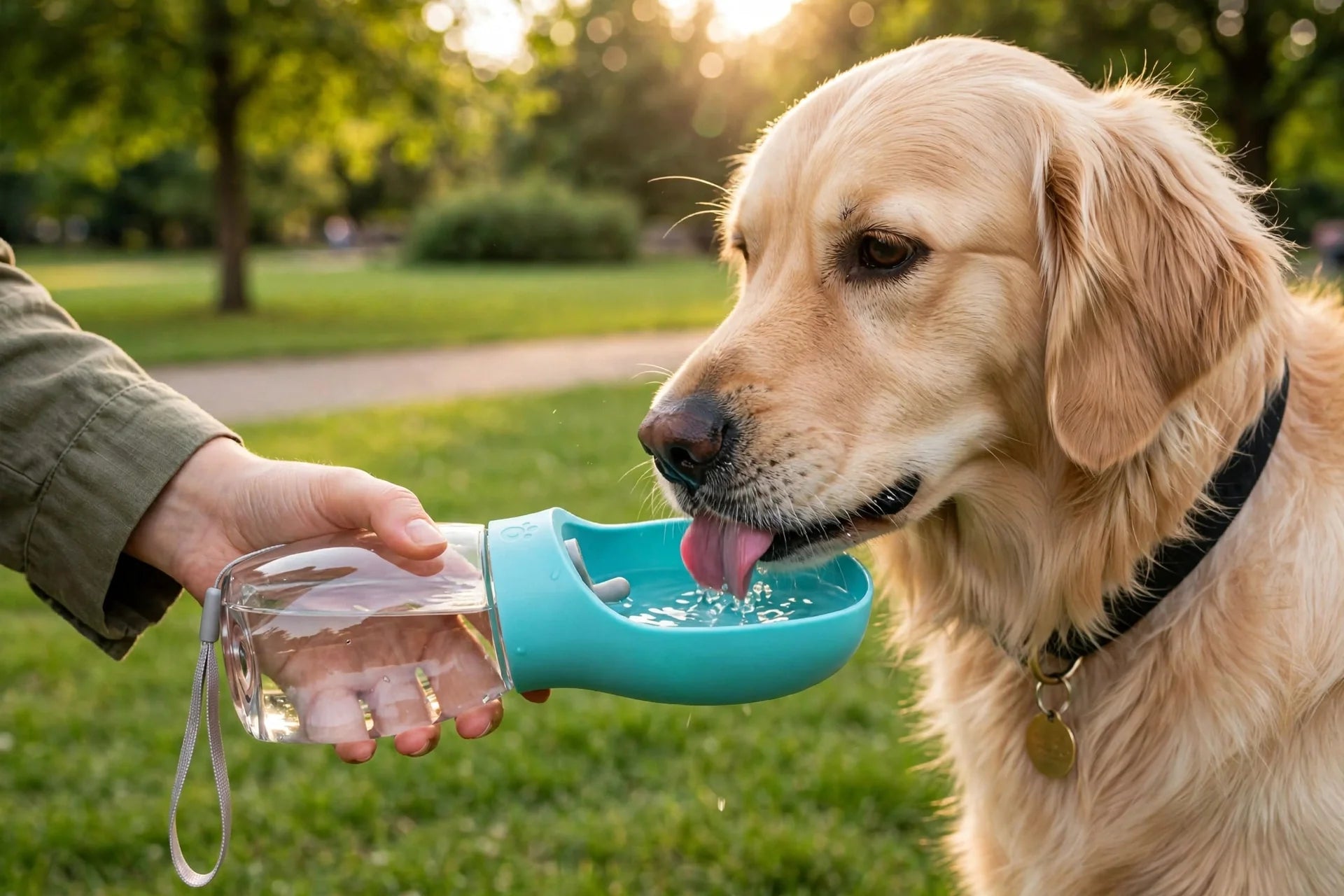 Gourde nomade pour chien, coloris turquoise, format randonnée