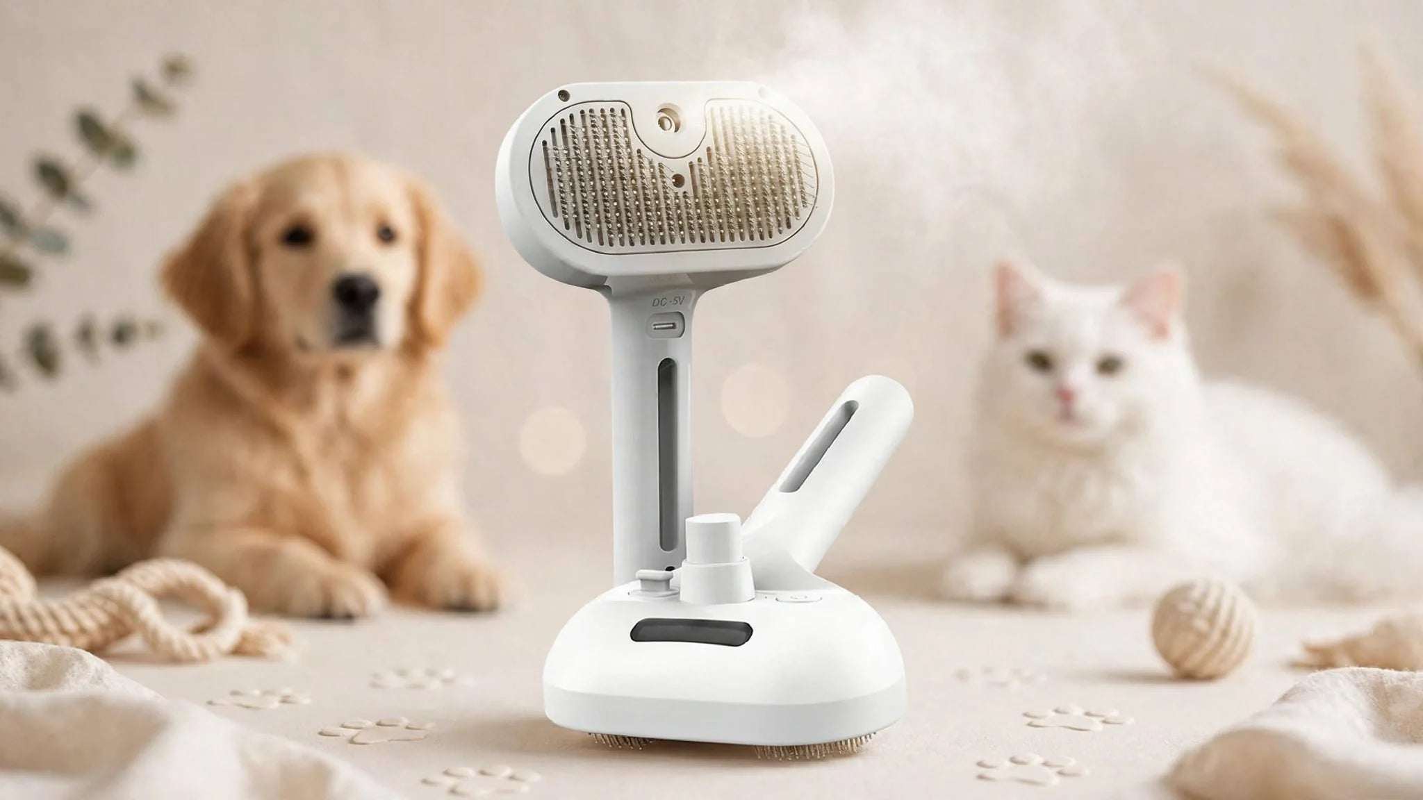 Brosse vapeur électrique 3-en-1 pour chien et chat, soin et démêlage