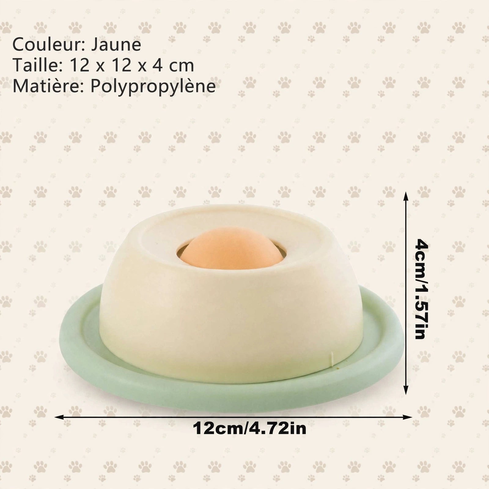Distributeur de friandises jaune pour chiot – mangeoire lente 12x4cm polypropylène